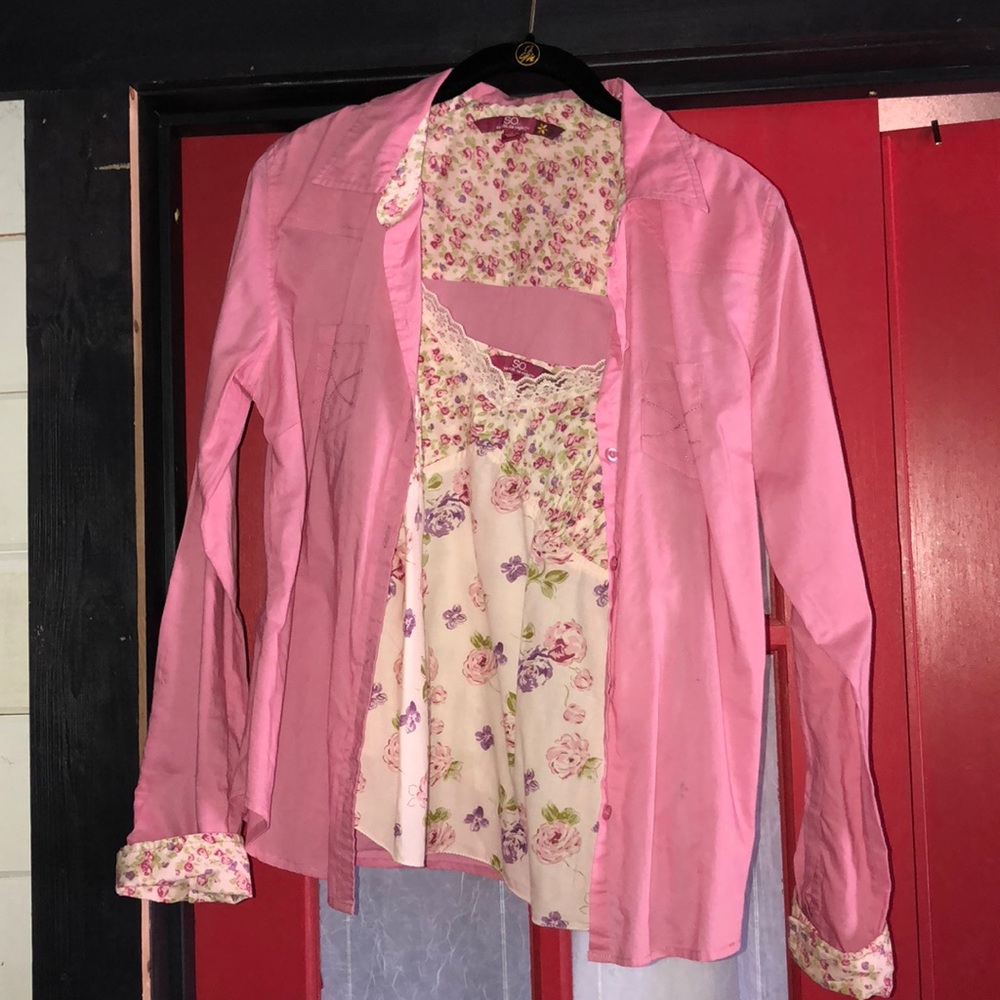Pink Button down with matching tank